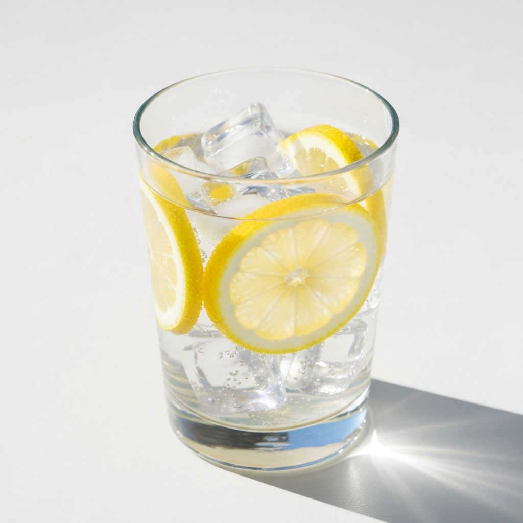 Glass of water with lemon representing hydration